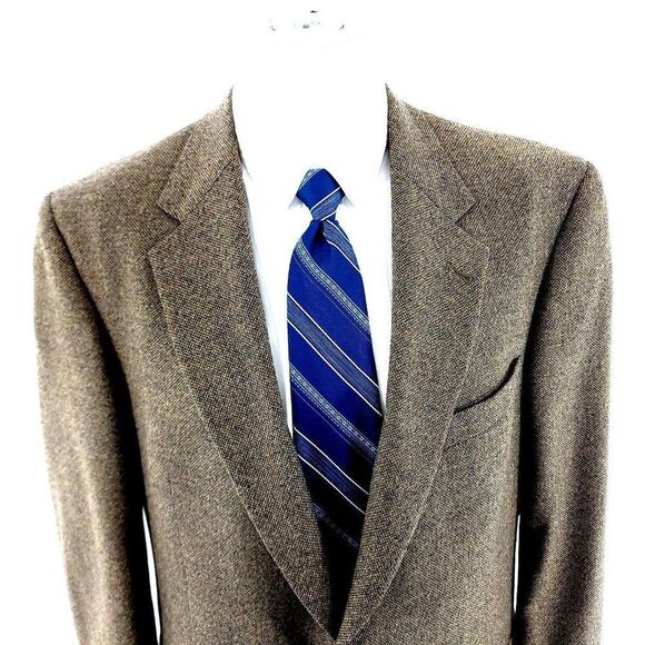 Daniel Cremieux Tweed Wool 2‎ Button Sport Coat 42L Tan Gray Birdseye
